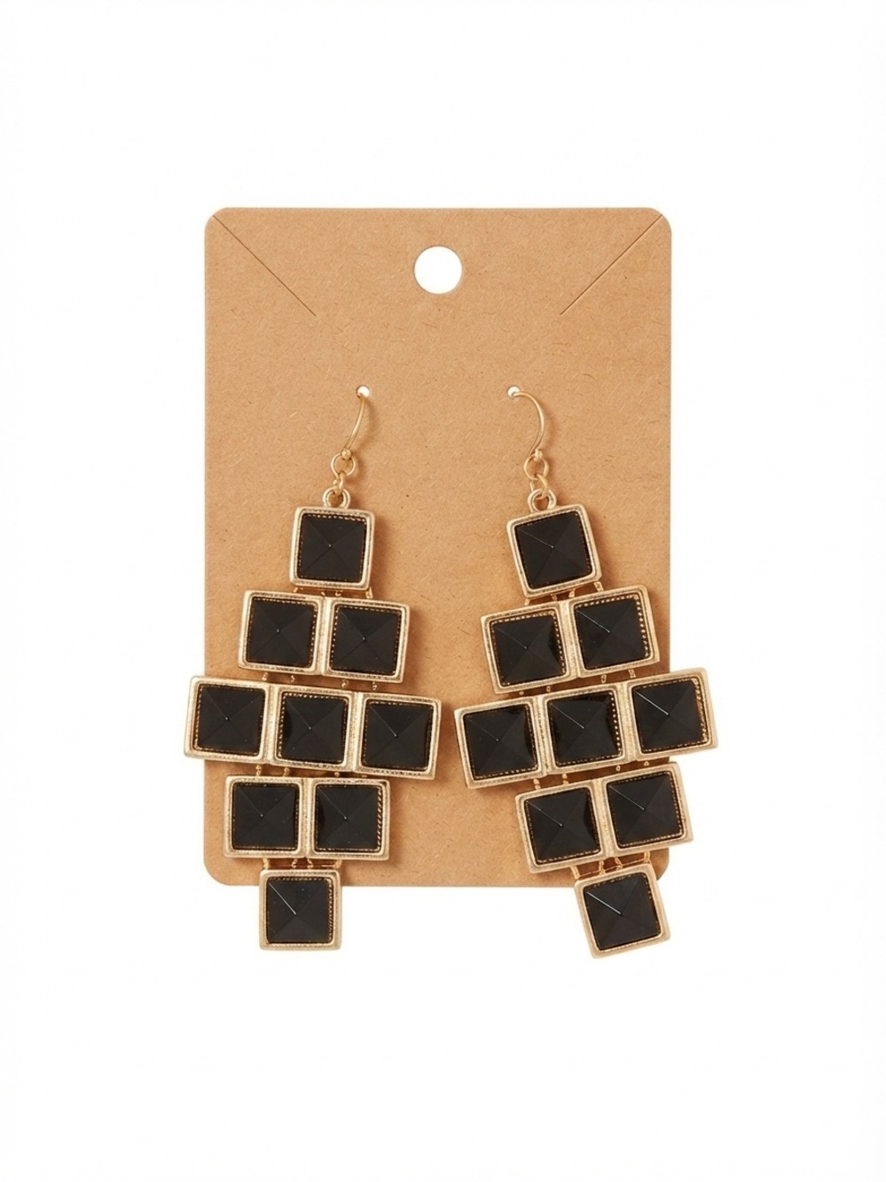 VINTAGE Gold Tone Black Geometric Drop Earrings - Elizabeth Taylor Inspired